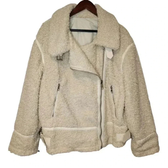 NWT a.n.a Women's Faux Sherpa Reversible Overcoat Side Zip Belt Accents Size XL - Picture 1 of 9